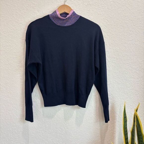 Sandro Blue Wool Blend Mock Neck Sweater Size 1 / Small - Picture 1 of 5